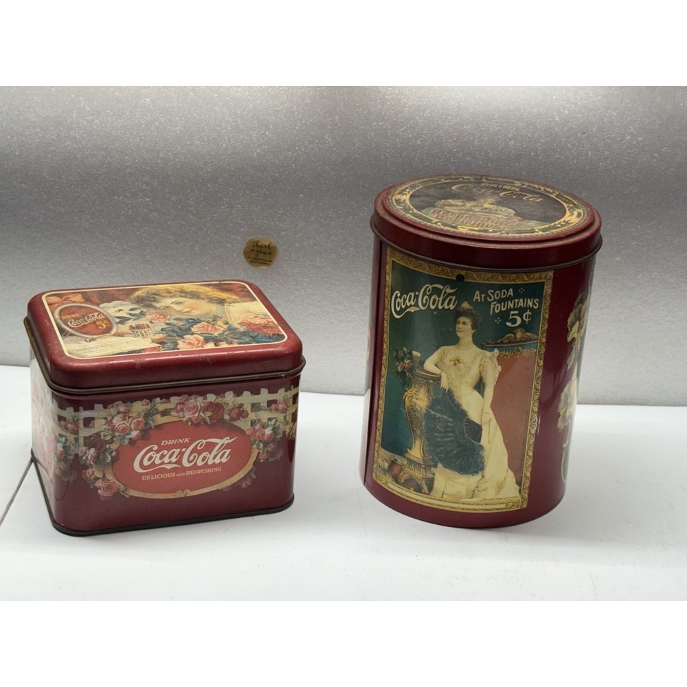 Lot of 2 Vintage Coca Cola Tins can‎ Ladies 5 Cents Collector the Coca-Cola co
